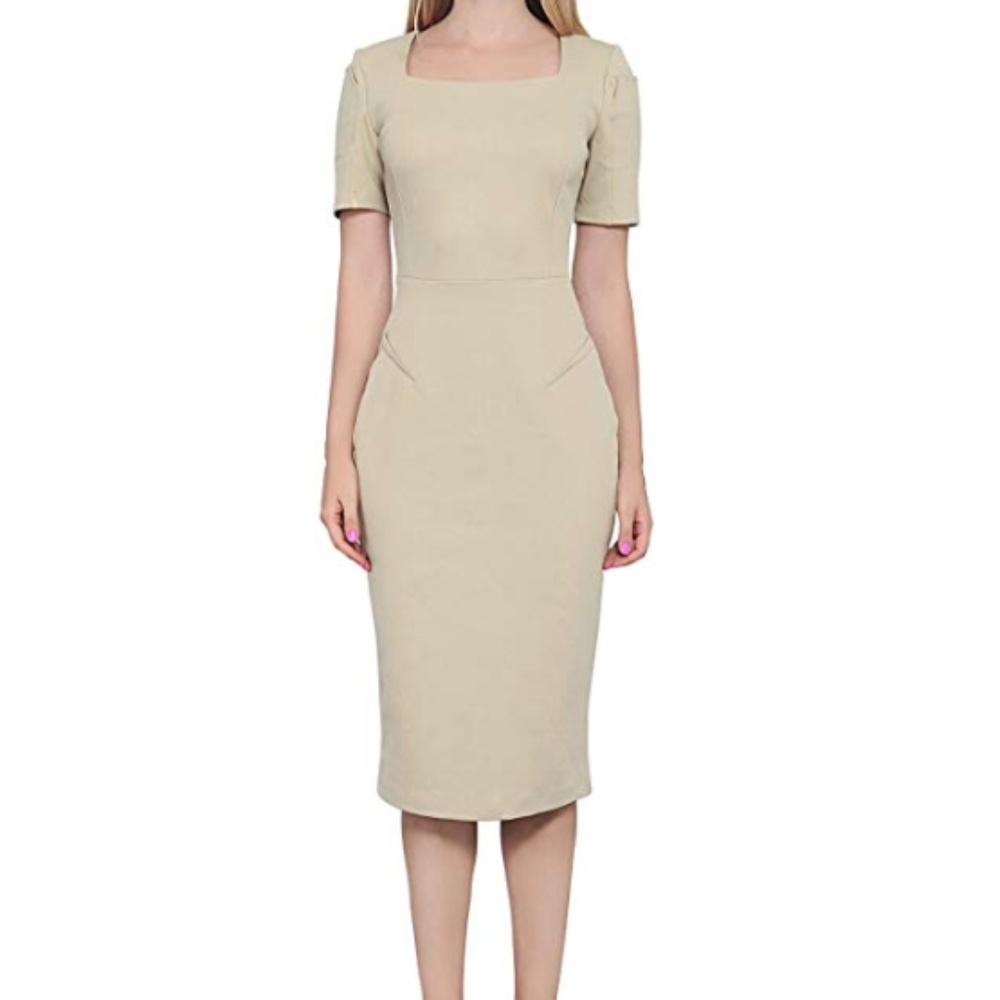 Tan Marycrafts Square Neck Midi Dress